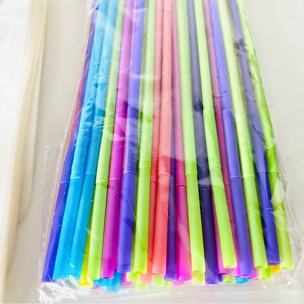NEW ANTHROPOLOGIE Clear Sealed Pouch Travel Beverage Cup Rainbow Blue Pink Straw